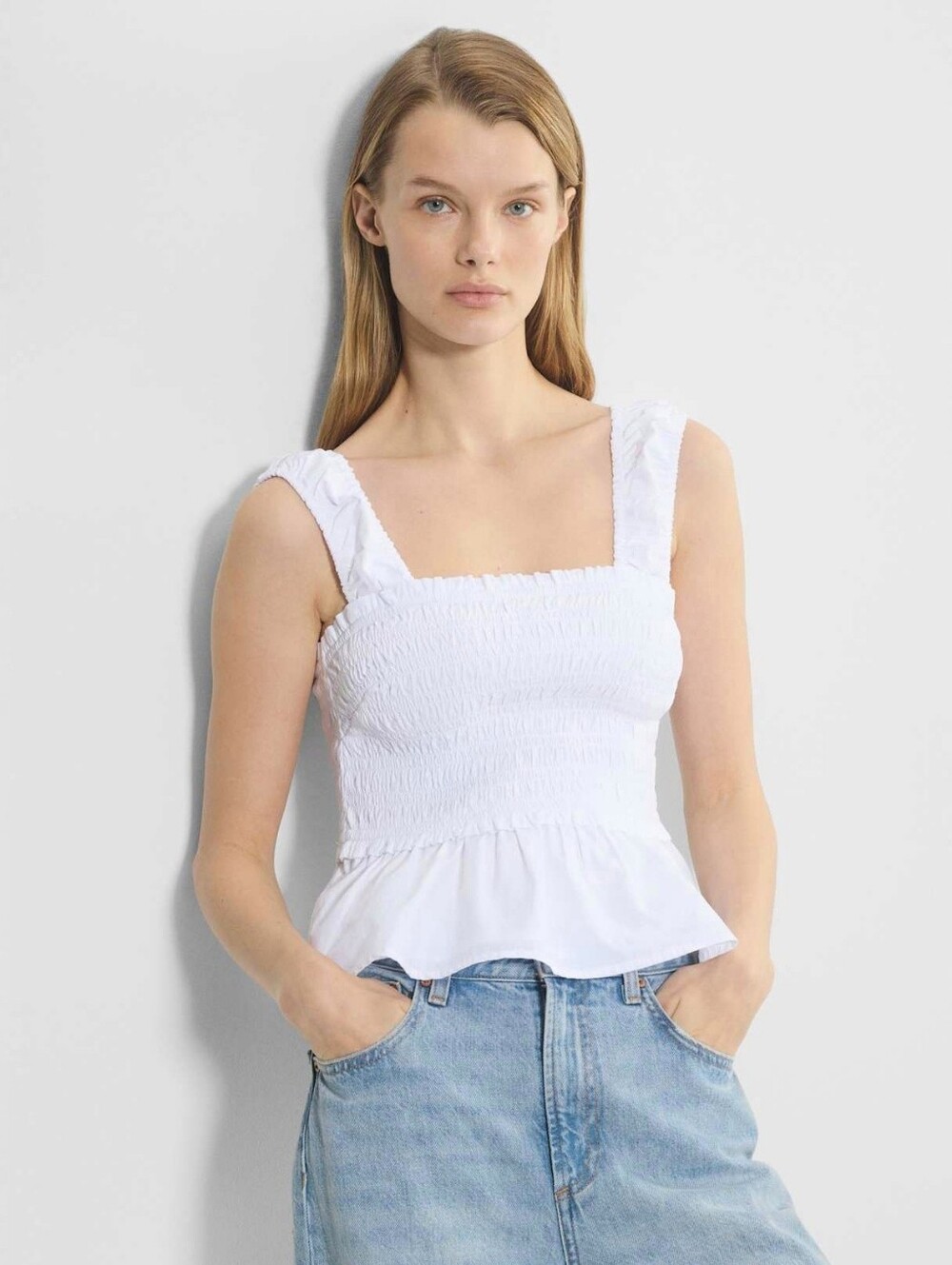 Aritzia Wilfred Tabitha Cotton poplin peplum top white women's Size medium M